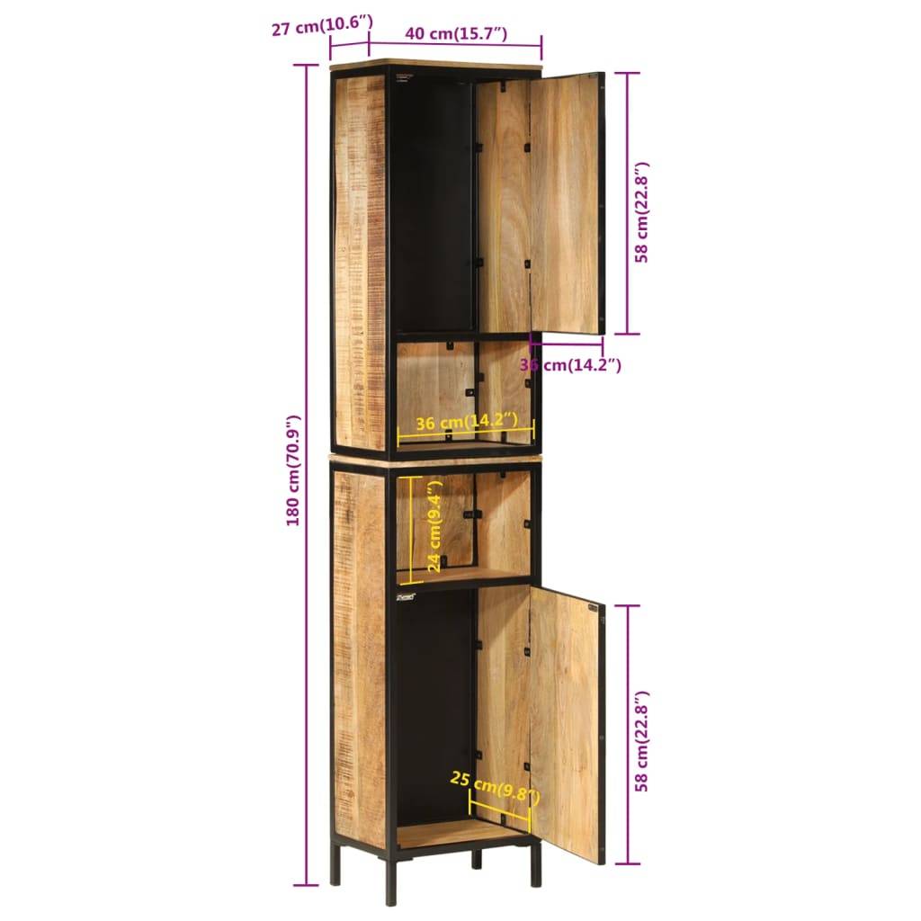 vidaXL Badschrank 40x27x180 cm Eisen und Massivholz Mango