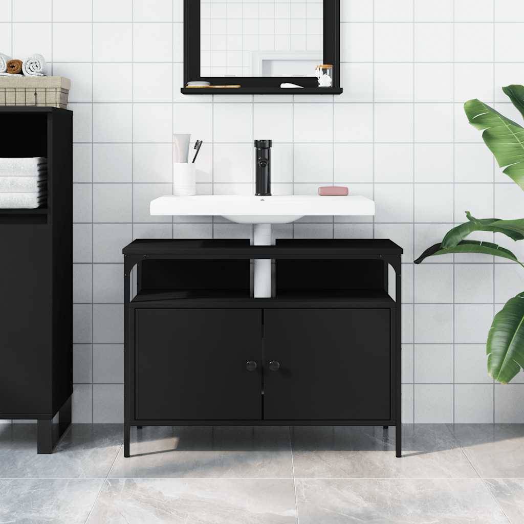 vidaXL Waschbeckenunterschrank Schwarz 80x30x60 cm Holzwerkstoff