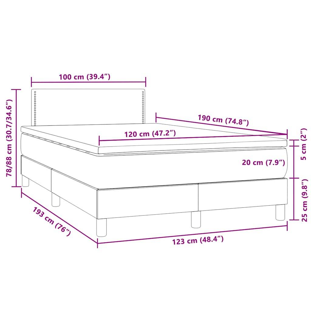 vidaXL Boxspringbett mit Matratze & LED Dunkelgrau 120x190 cm Samt