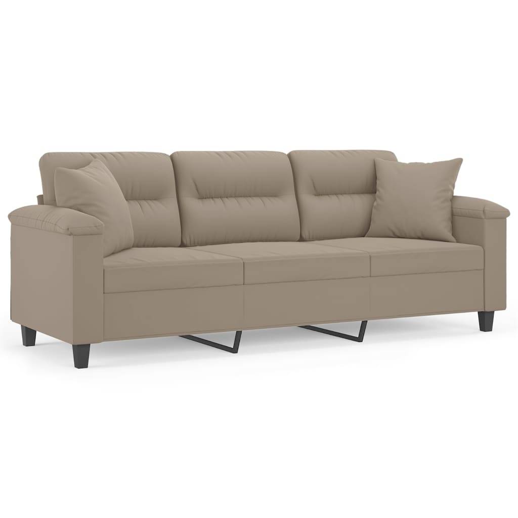 vidaXL 3-Sitzer-Sofa mit Kissen Taupe 180 cm Mikrofasergewebe