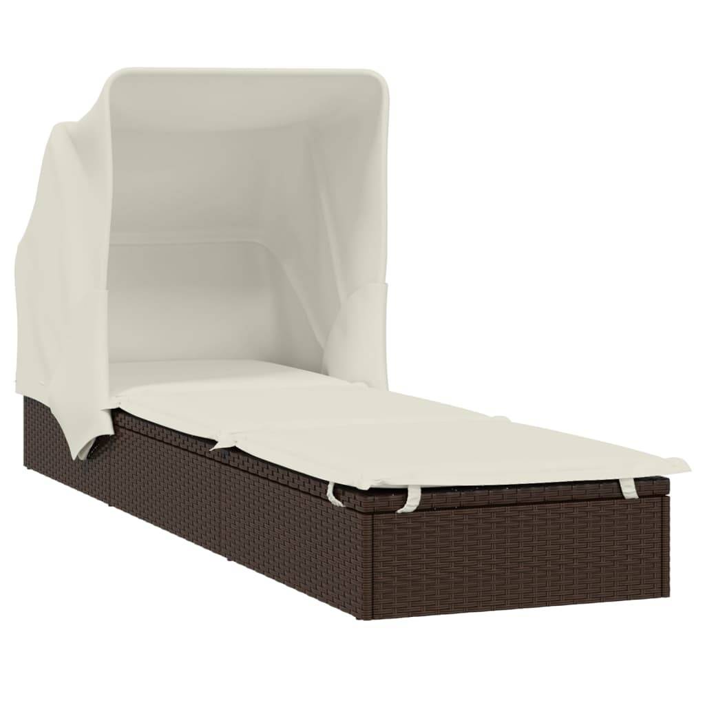 vidaXL Sonnenliege mit Faltdach Braun 213x63x97 cm Poly Rattan