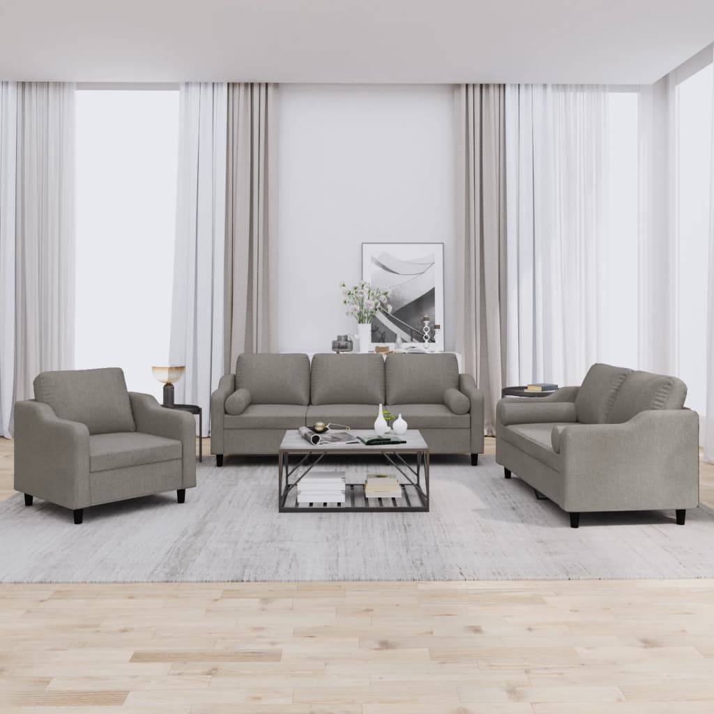 vidaXL 3-tlg. Sofagarnitur mit Kissen Taupe Stoff