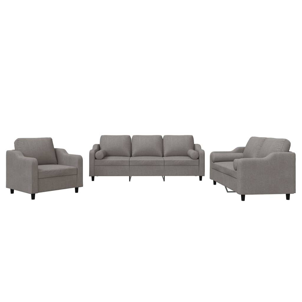 vidaXL 3-tlg. Sofagarnitur mit Kissen Taupe Stoff