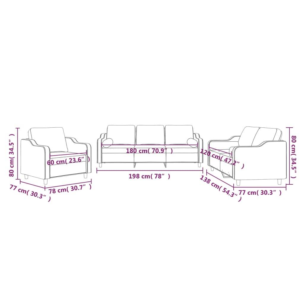 vidaXL 3-tlg. Sofagarnitur mit Kissen Creme Stoff