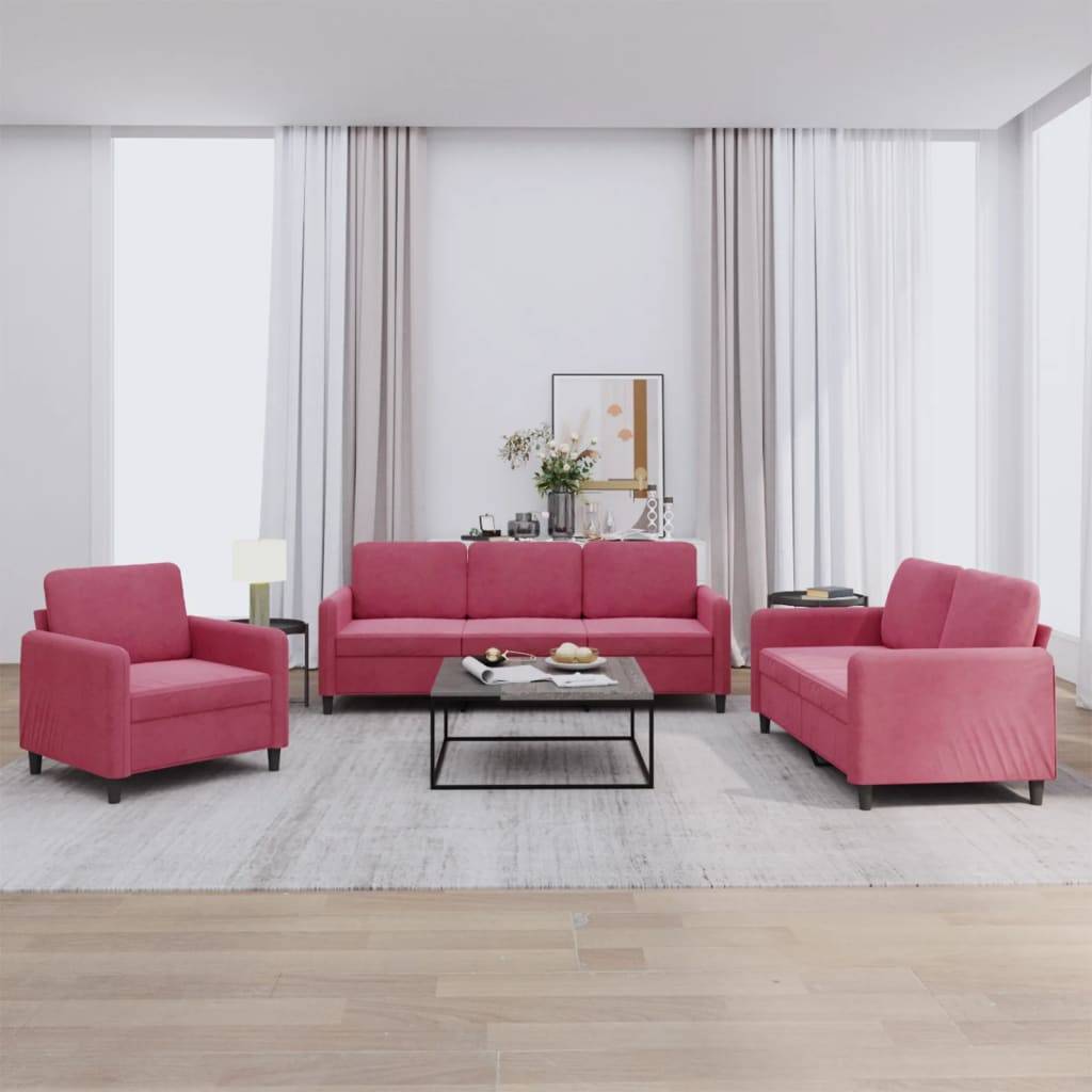 vidaXL 3-tlg. Sofagarnitur Weinrot Samt