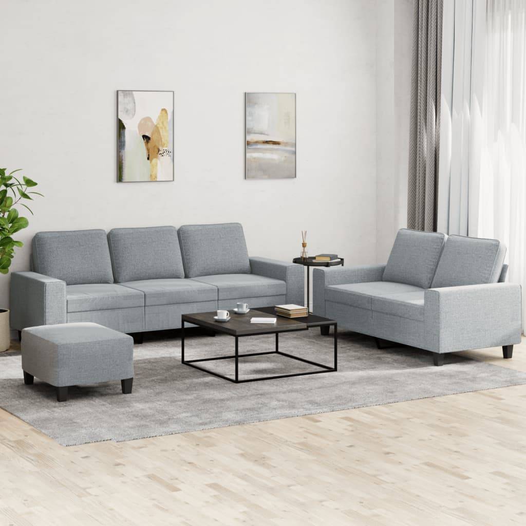 vidaXL 3-tlg. Sofagarnitur Hellgrau Stoff
