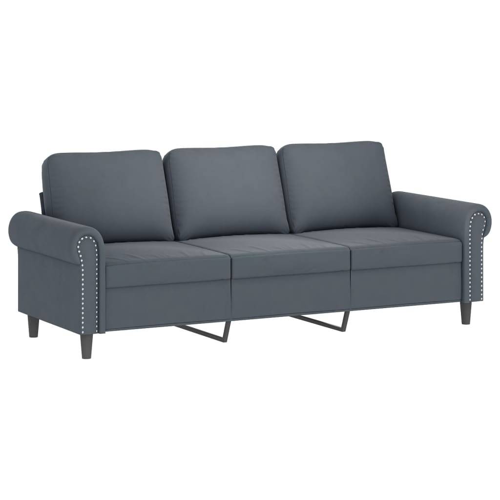 vidaXL 3-tlg. Sofagarnitur mit Kissen Dunkelgrau Samt