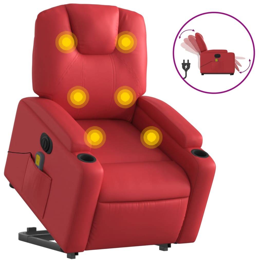 vidaXL Massagesessel mit Aufstehhilfe Elektrisch Rot Kunstleder
