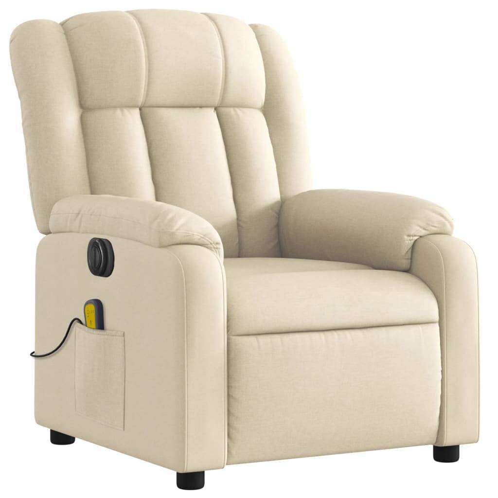 vidaXL Elektrischer Massagesessel mit Aufstehhilfe Creme Stoff