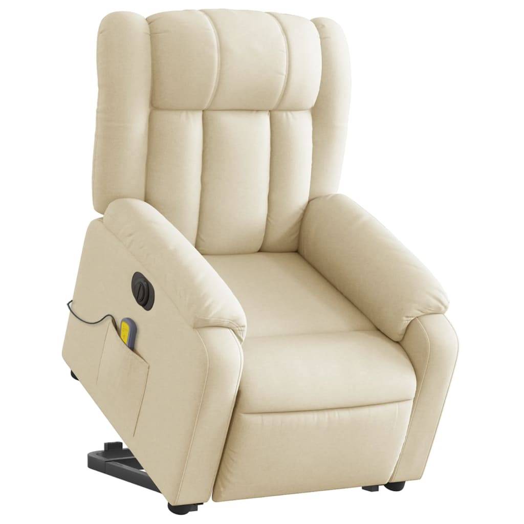 vidaXL Elektrischer Massagesessel mit Aufstehhilfe Creme Stoff