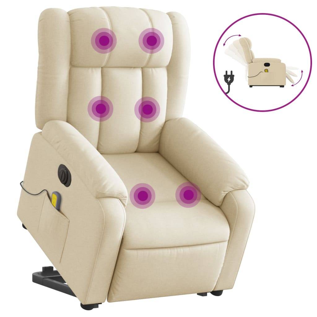 vidaXL Elektrischer Massagesessel mit Aufstehhilfe Creme Stoff