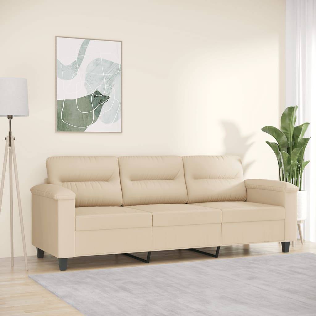 vidaXL 3-Sitzer-Sofa Creme 180 cm Mikrofasergewebe
