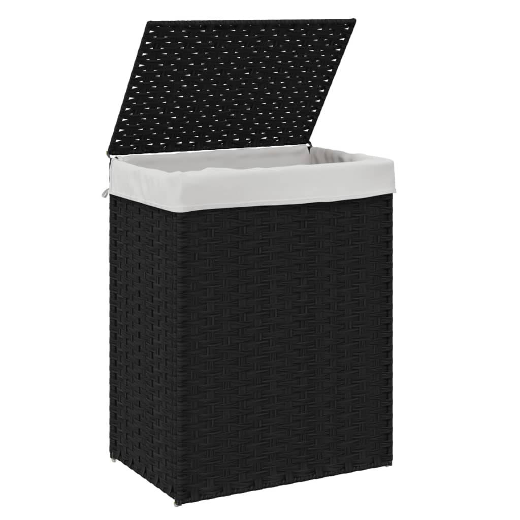 vidaXL Wäschekorb mit Deckel Schwarz 46x33x60 cm Poly Rattan