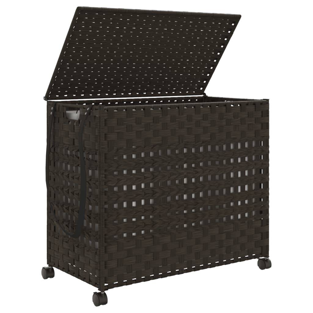 vidaXL Wäschekorb mit Rollen Dunkelbraun 66x35x60 cm Rattan
