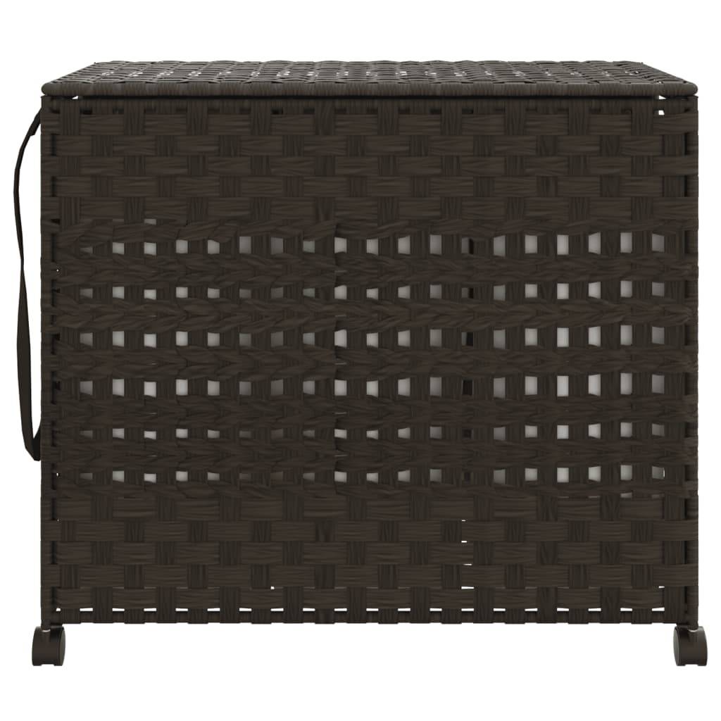vidaXL Wäschekorb mit Rollen Dunkelbraun 66x35x60 cm Rattan