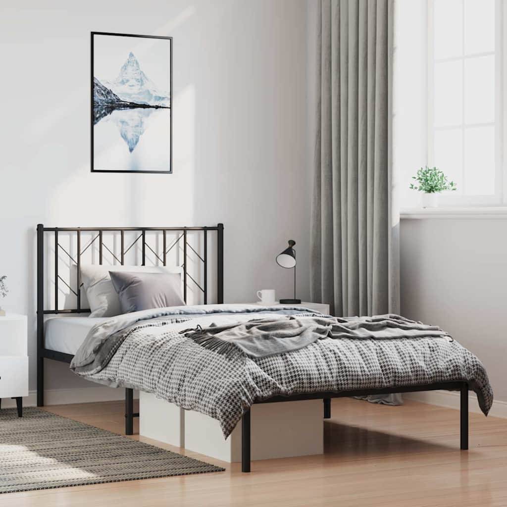 vidaXL Bettgestell mit Kopfteil Metall Schwarz 100x200 cm