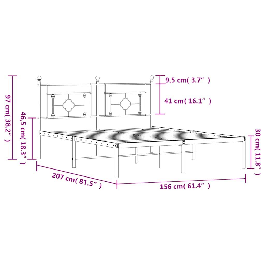 vidaXL Bettgestell mit Kopfteil Metall Schwarz 150x200 cm
