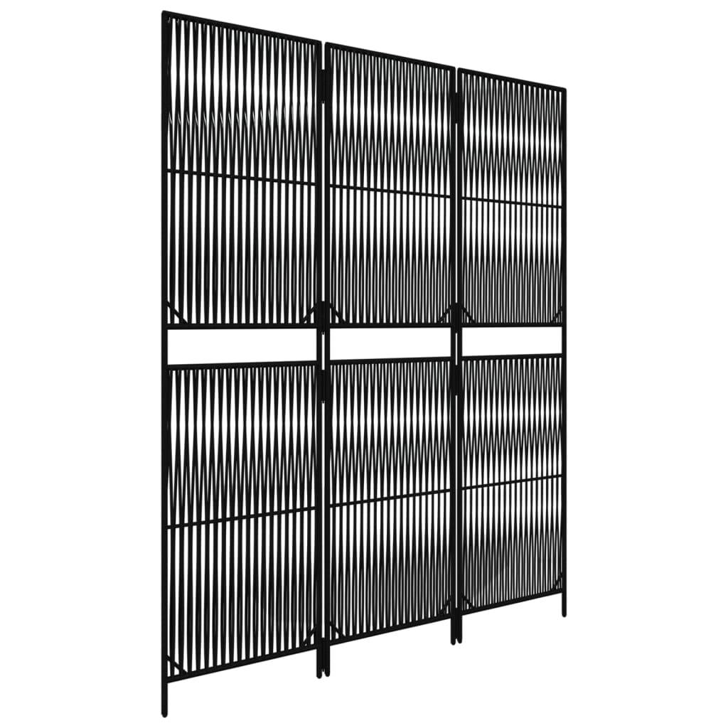 vidaXL Paravent 3-tlg. Schwarz Poly Rattan