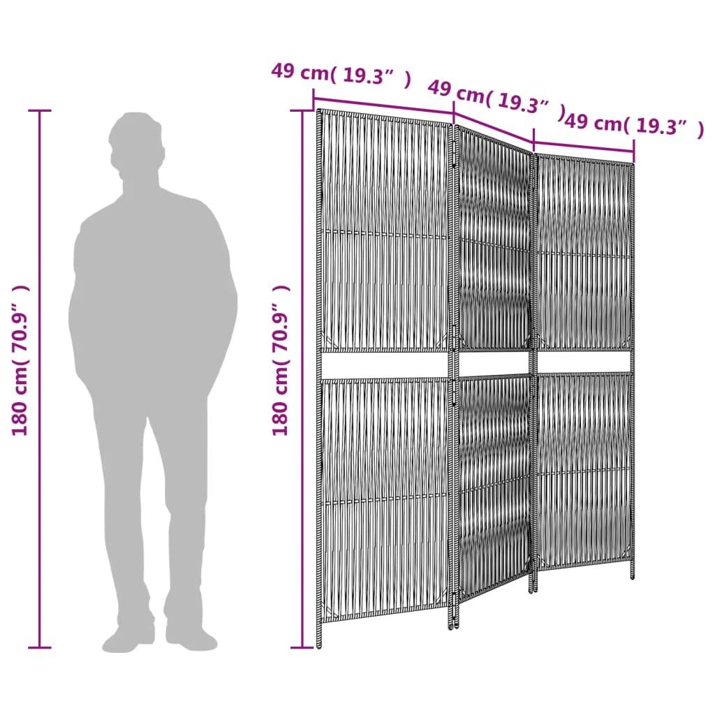 vidaXL Paravent 3-tlg. Schwarz Poly Rattan