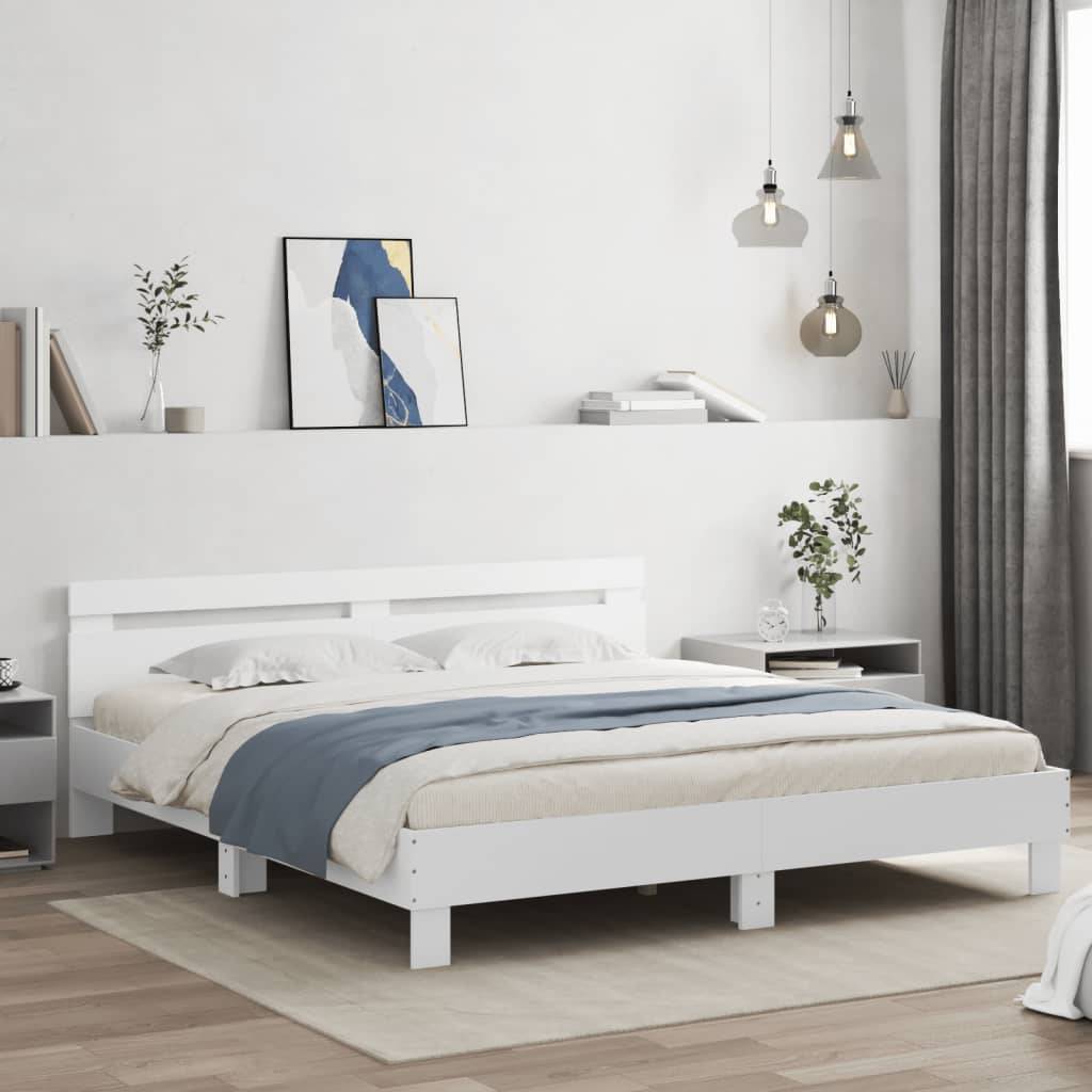 vidaXL Bettgestell mit Kopfteil und LED-Beleuchtung Weiß 160x200 cm