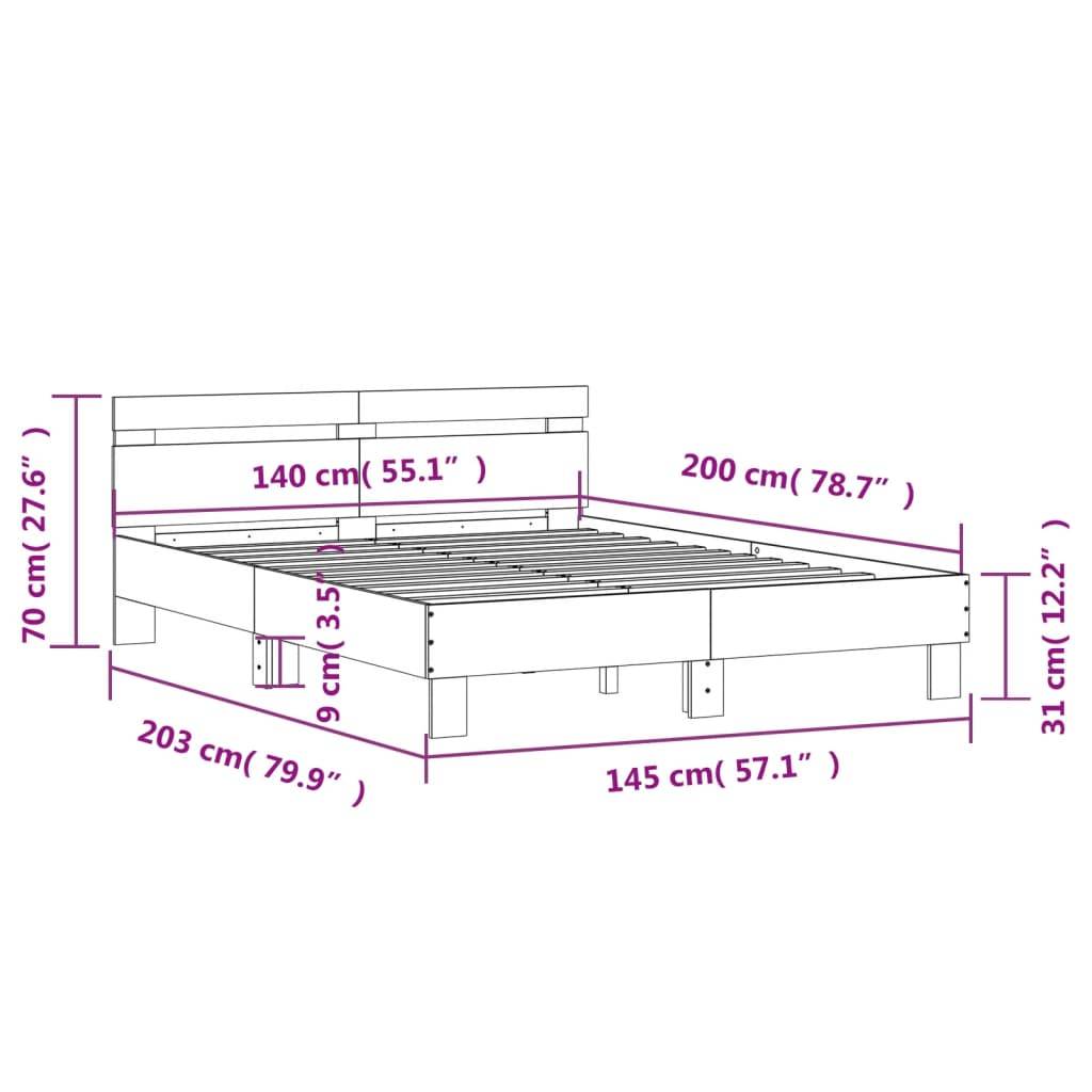 vidaXL Bettgestell mit Kopfteil Sonoma-Eiche 140x200 cm Holzwerkstoff