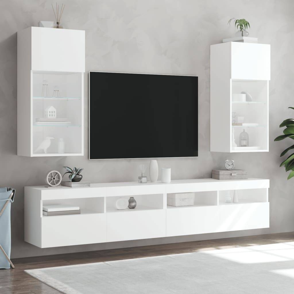 vidaXL TV-Schränke mit LED-Leuchten 2 Stk. Weiß 40,5x30x90 cm