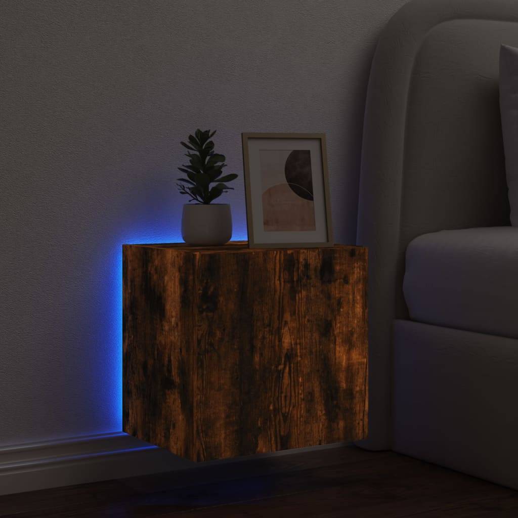 vidaXL TV-Wandschrank mit LED-Leuchten Räuchereiche 40,5x35x40 cm
