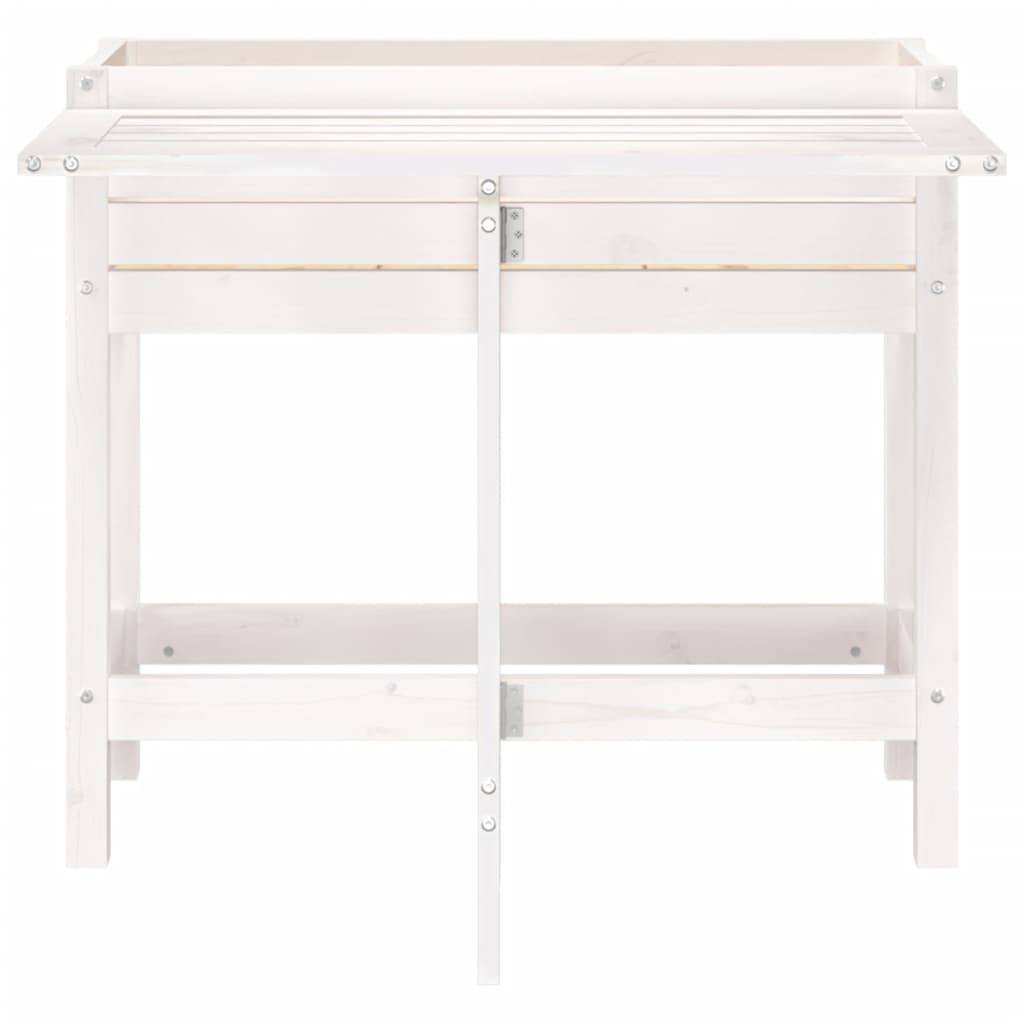 vidaXL Pflanzkasten mit Klappbarer Tischplatte Weiß Massivholz Kiefer