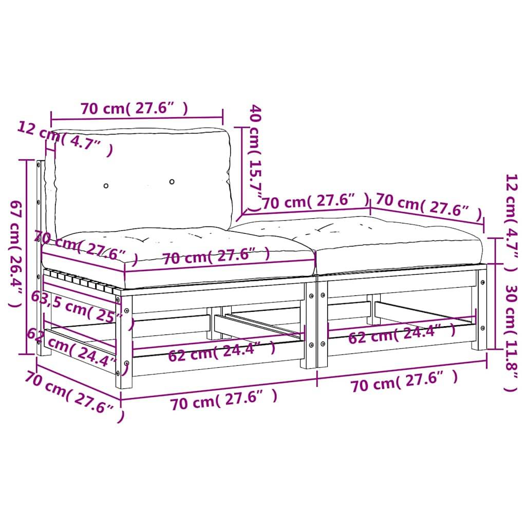 vidaXL Gartensofa ohne Armlehnen mit Kissen und Hocker