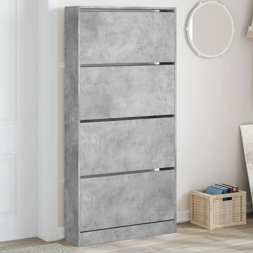 vidaXL Schuhschrank mit 4 Klappen Betongrau 80x21x163,5 cm
