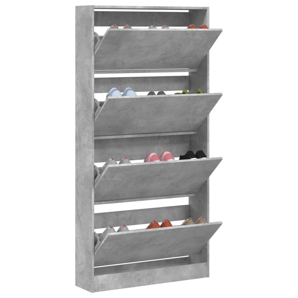 vidaXL Schuhschrank mit 4 Klappen Betongrau 80x21x163,5 cm