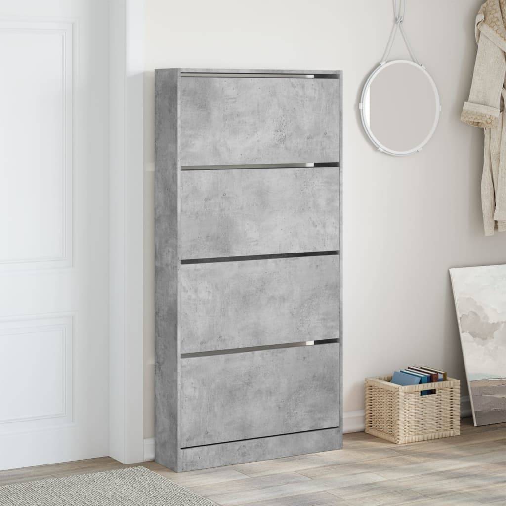 vidaXL Schuhschrank mit 4 Klappen Betongrau 80x21x163,5 cm