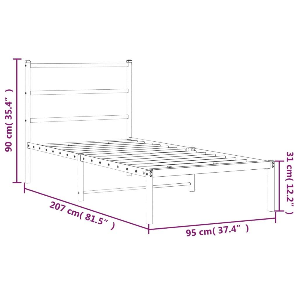 vidaXL Bettgestell mit Kopfteil Metall Schwarz 90x200 cm