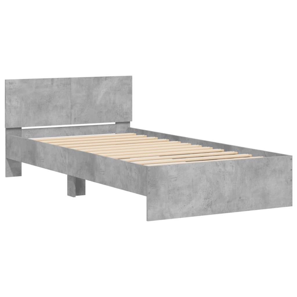 vidaXL Bettgestell mit Kopfteil Betongrau 100x200 cm Holzwerkstoff