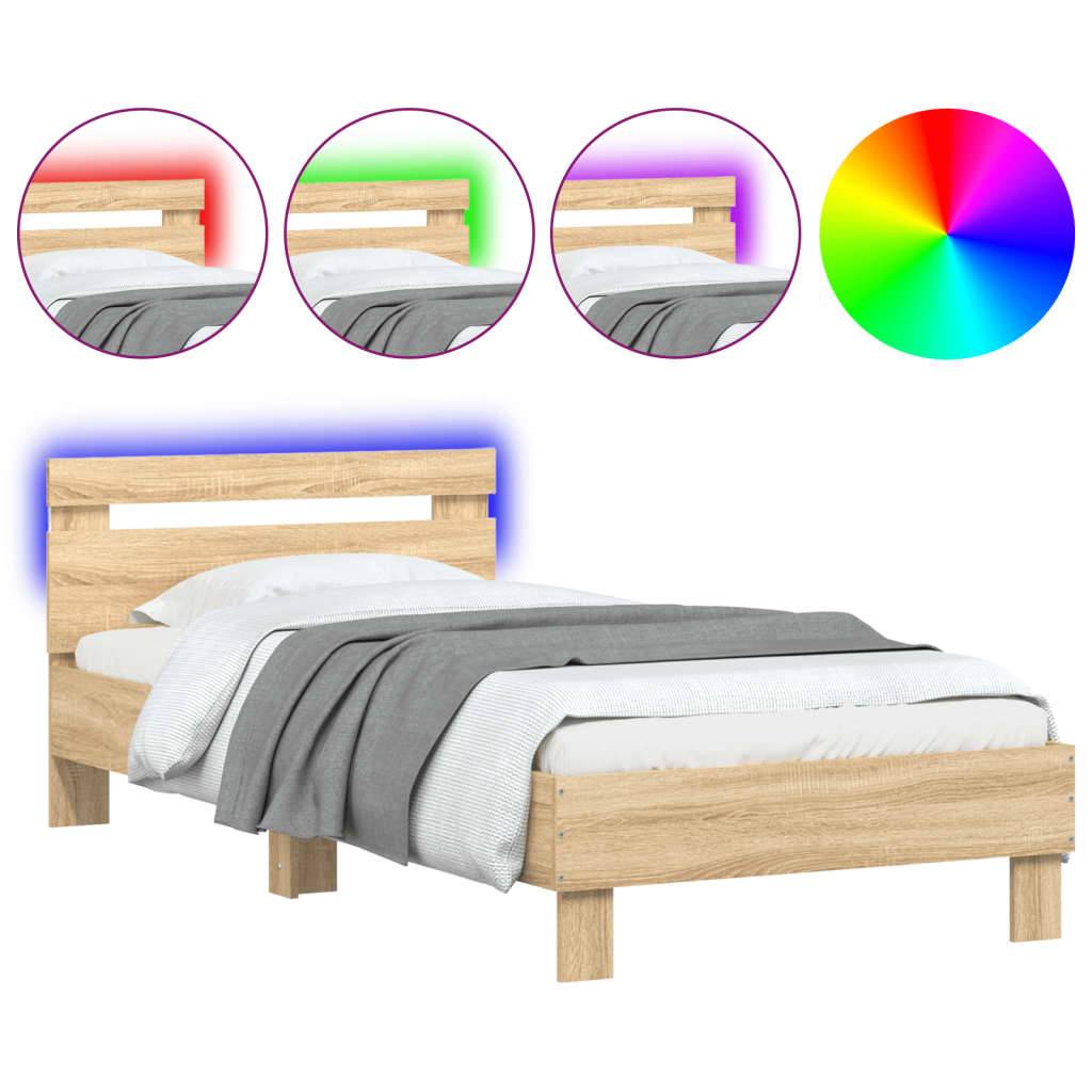 vidaXL Bettgestell mit Kopfteil und LED-Leuchten Sonoma-Eiche 90x190cm