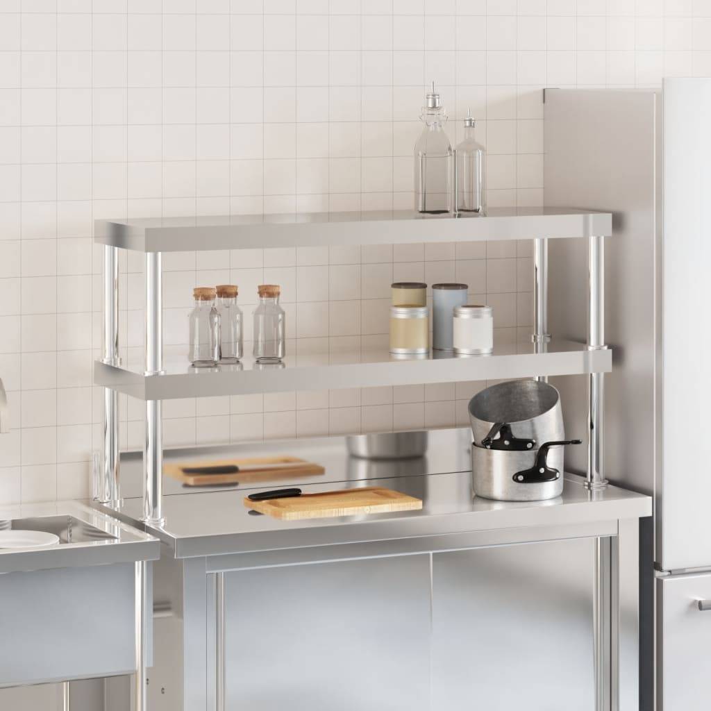 vidaXL Aufsatzboard für Küchentisch 2 Ablagen 110x30x65 cm Edelstahl