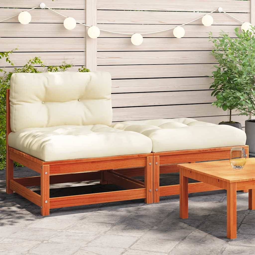 vidaXL Gartensofa ohne Armlehnen mit Kissen und Hocker