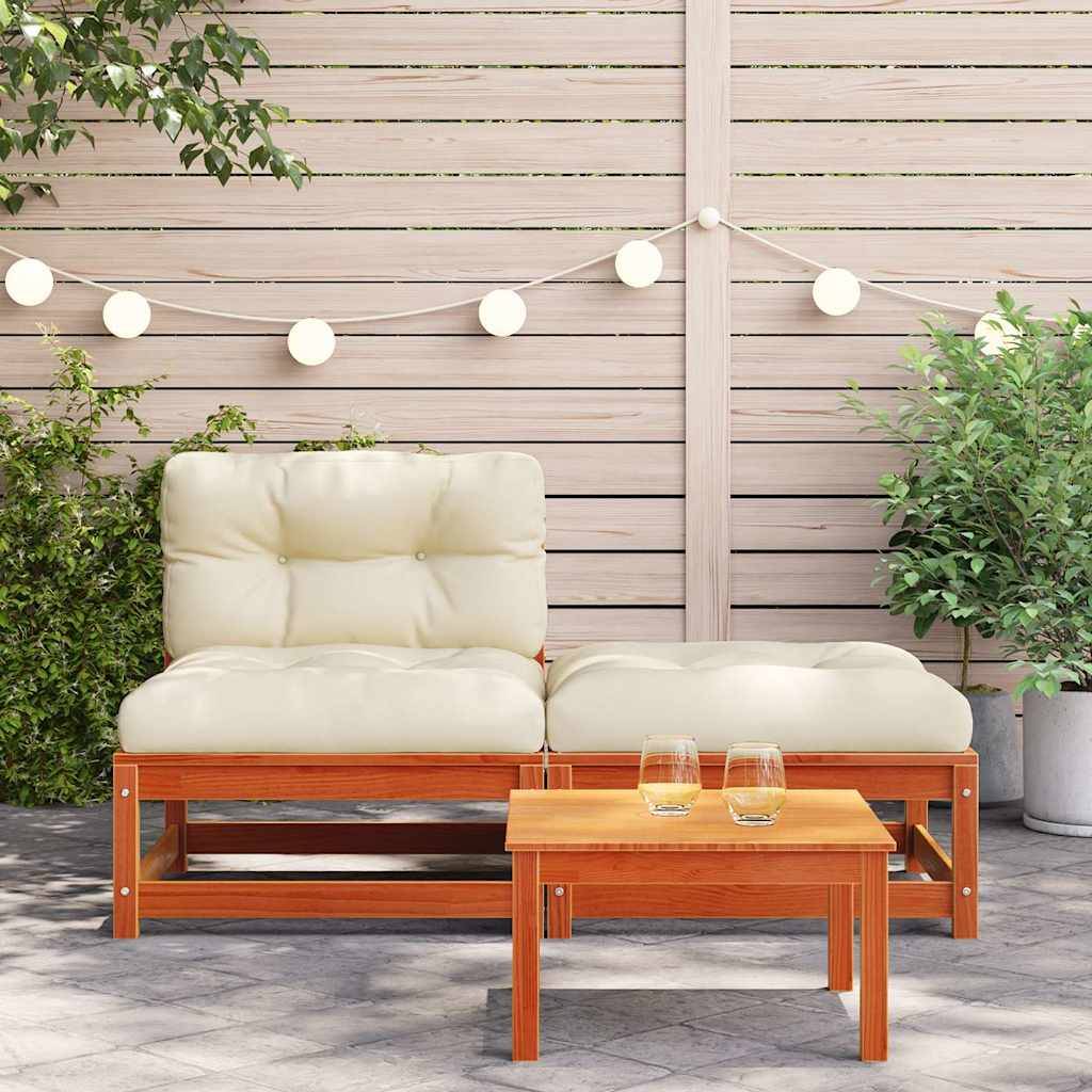 vidaXL Gartensofa ohne Armlehnen mit Kissen und Hocker