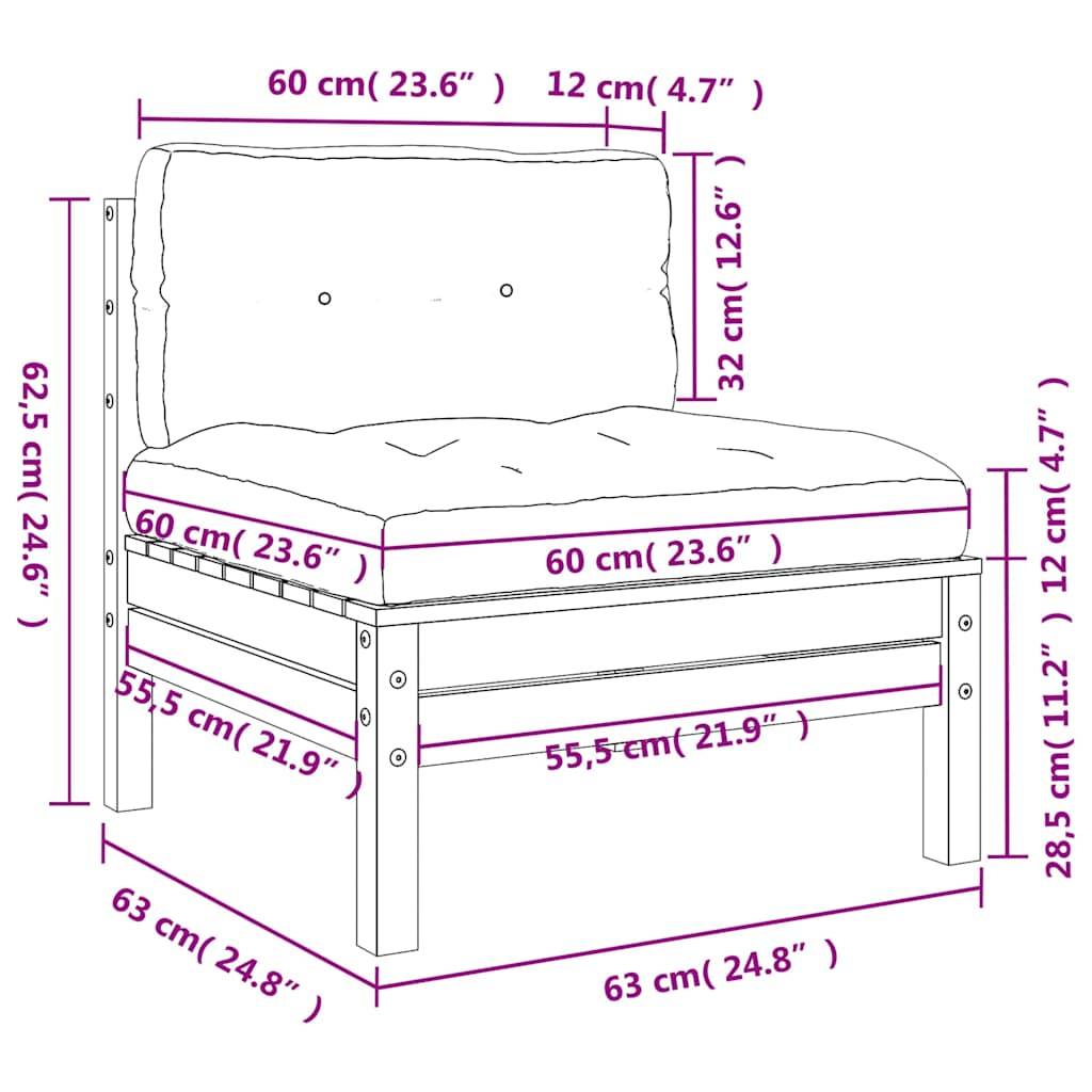 vidaXL Gartensofa ohne Armlehnen mit Kissen Wachsbraun Kiefernholz