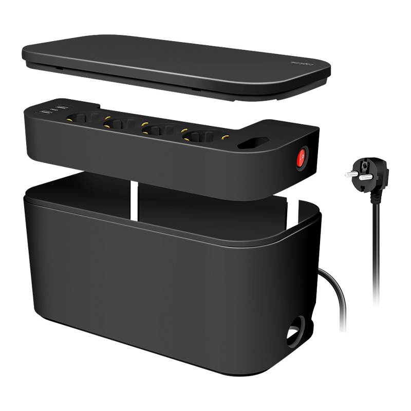 LogiLink Kabelbox mit Steckdosenleiste, 5-fach, schwarz