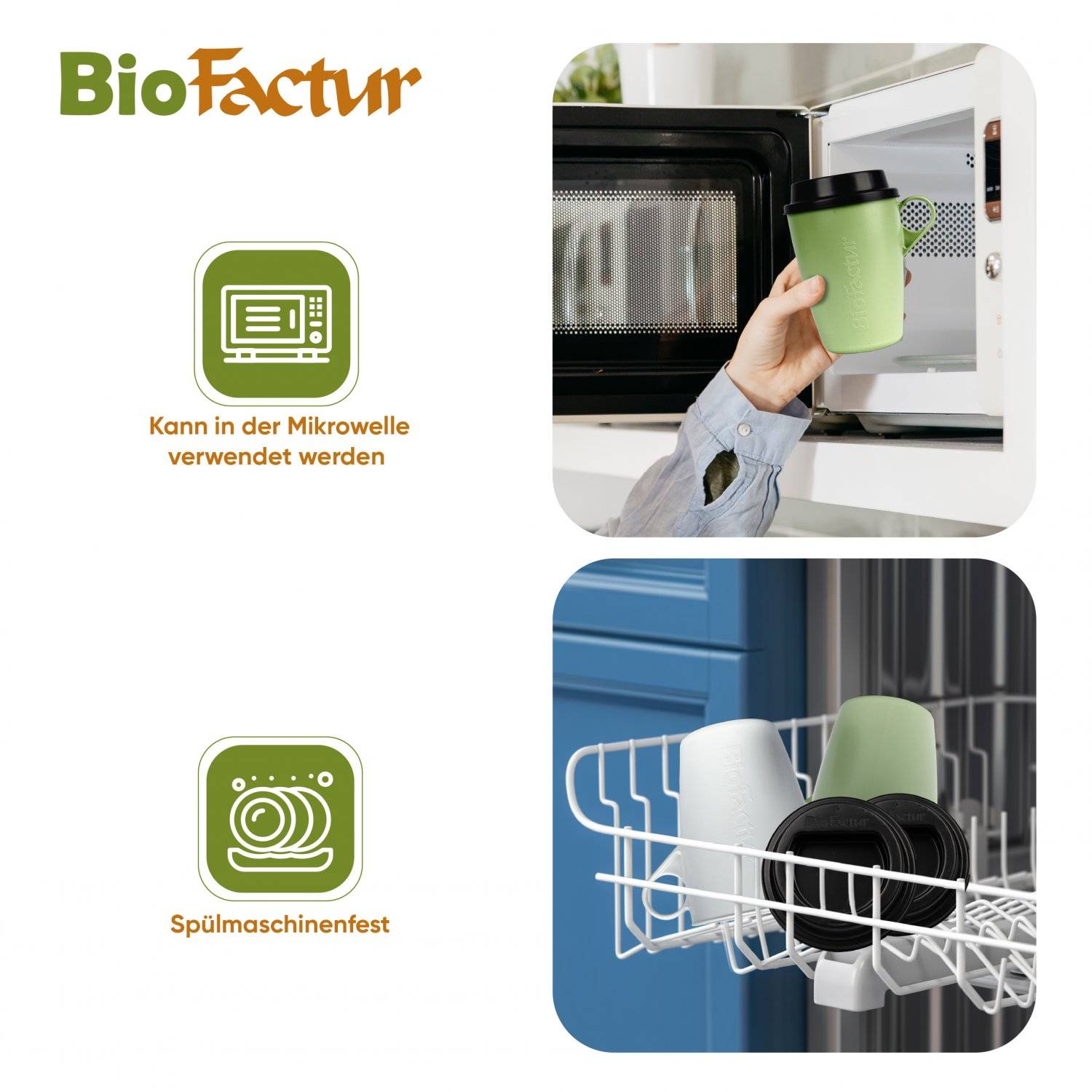Biofactur Kaffeebecher to go, Coffee-to-go Becher mit auslaufsicherem Deckel, 350 ml - Grün