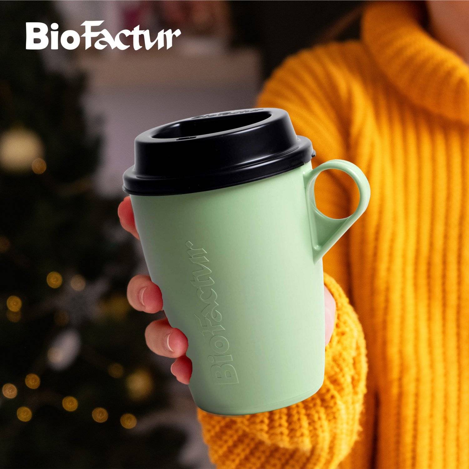 Biofactur Kaffeebecher to go, Coffee-to-go Becher mit auslaufsicherem Deckel, 350 ml - Grün