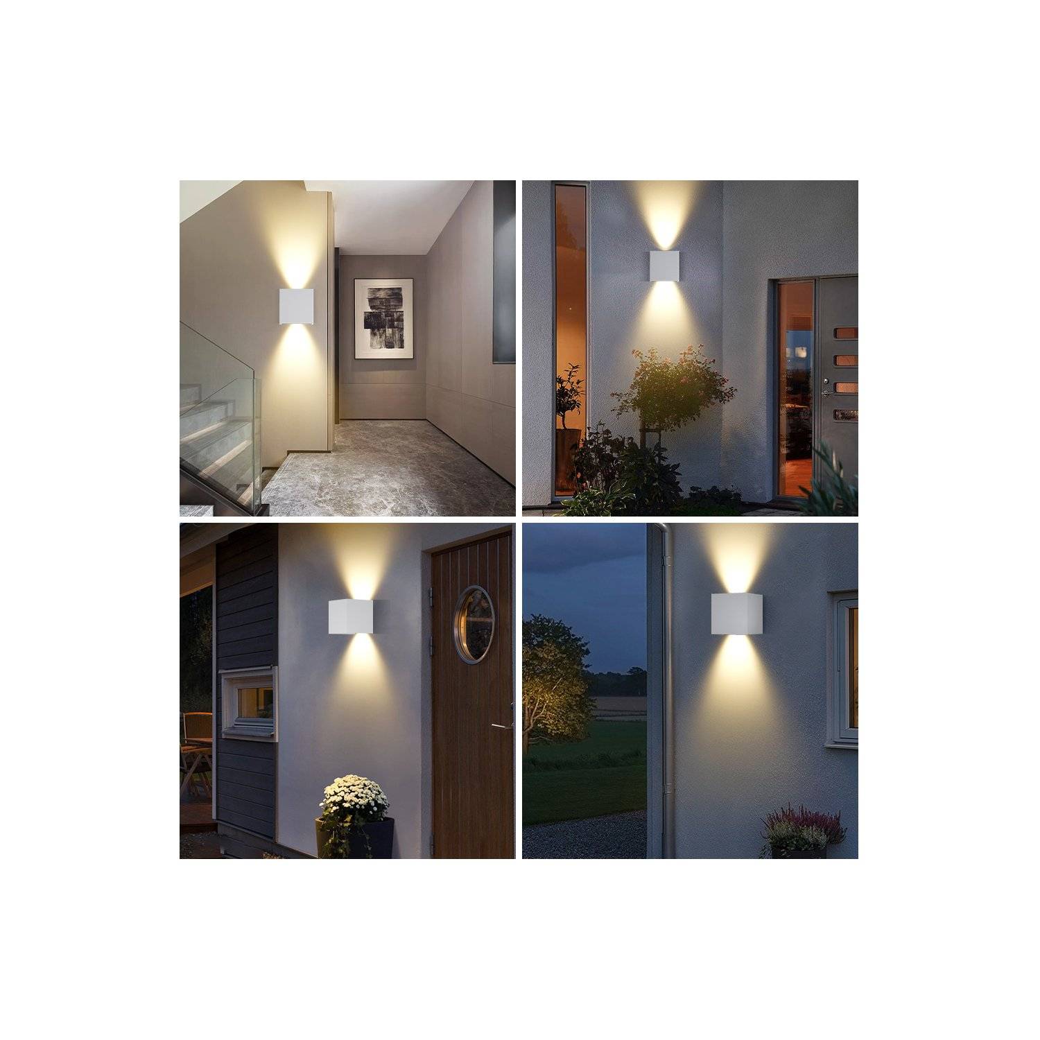 Optimumx LED Wandleuchten Innen/Außen 12W Innen Auf und ab Einstellbarer Lichtstrahl 3000K Warmweiß IP65 Weiß, 2er