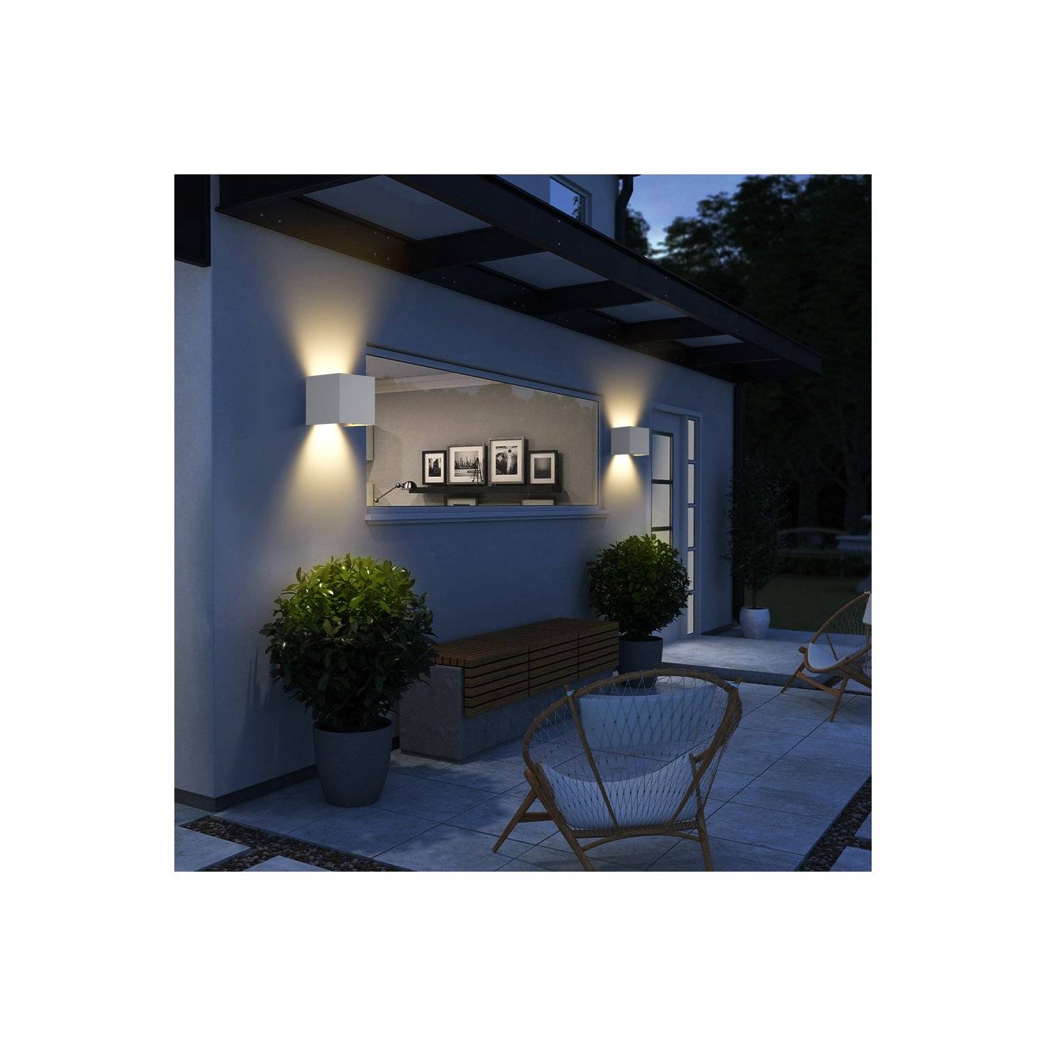 Optimumx LED Wandleuchten Innen/Außen 12W Innen Auf und ab Einstellbarer Lichtstrahl 3000K Warmweiß IP65 Weiß, 2er