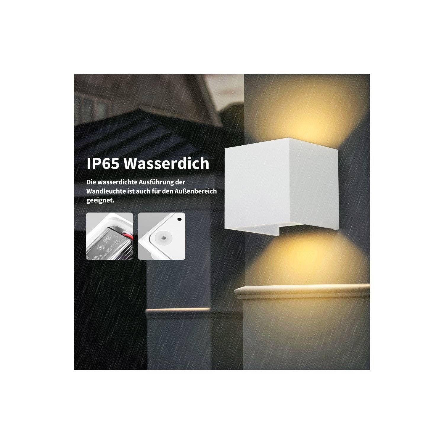 Optimumx LED Wandleuchten Innen/Außen 12W Innen Auf und ab Einstellbarer Lichtstrahl 3000K Warmweiß IP65 Weiß, 8er