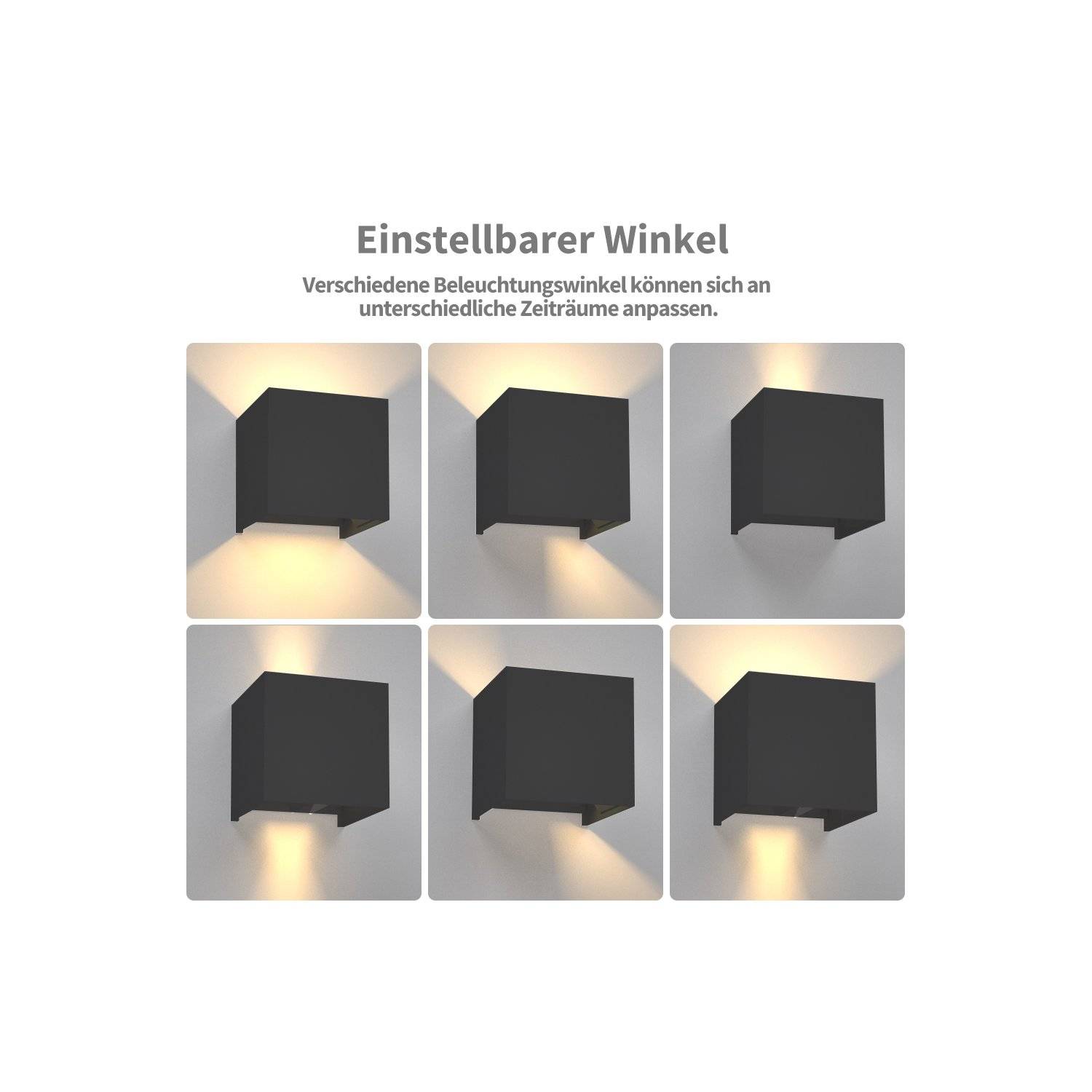 Optimumx LED Wandleuchten Innen/Außen 12W Innen Auf und ab Einstellbarer Lichtstrahl 3000K Warmweiß IP65 Schwarz, 8er