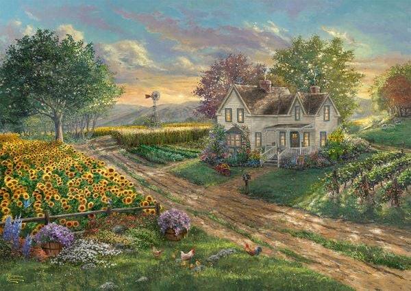 Schmidt Spiele - Thomas Kinkade - Sonnenblumenfelder, 1.000 Teile