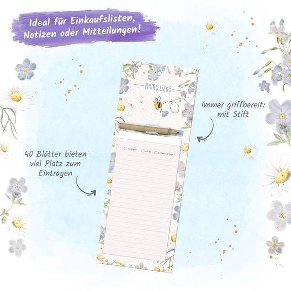 Trötsch Notizblock mit Stift und Magnet Bienchen
