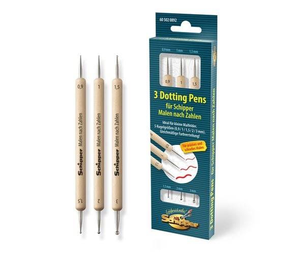 Schipper 605020892 - 3 Dotting Pens für Malen nach Zahlen, doppelseitig