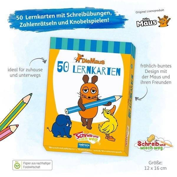 Trötsch Die Maus Lernkarten Schreib und wisch weg mit Stift